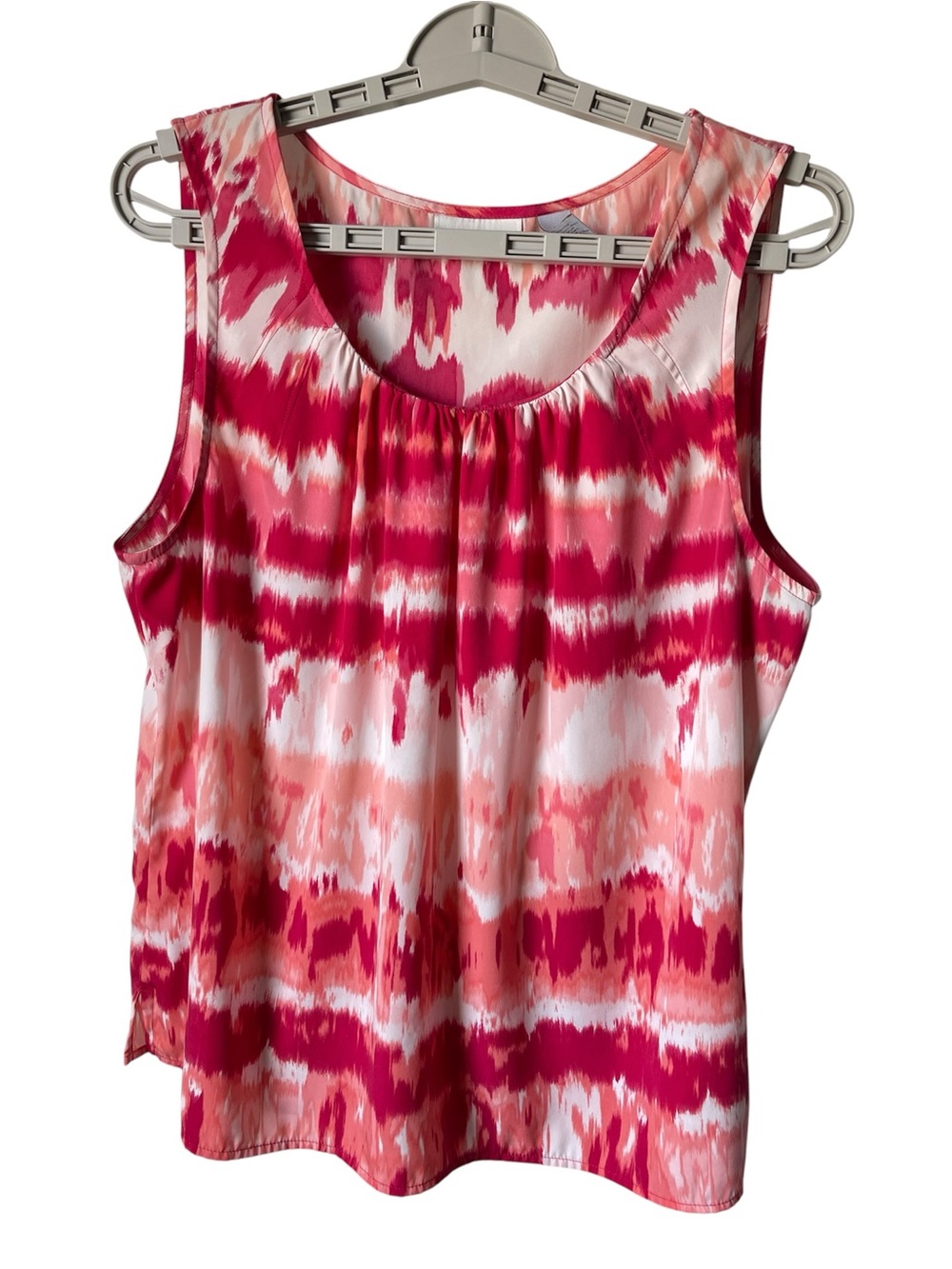 Chico’s Watercolor Tie-Dye Tank Top Pink Peach White Abstract Pattern Size 2
